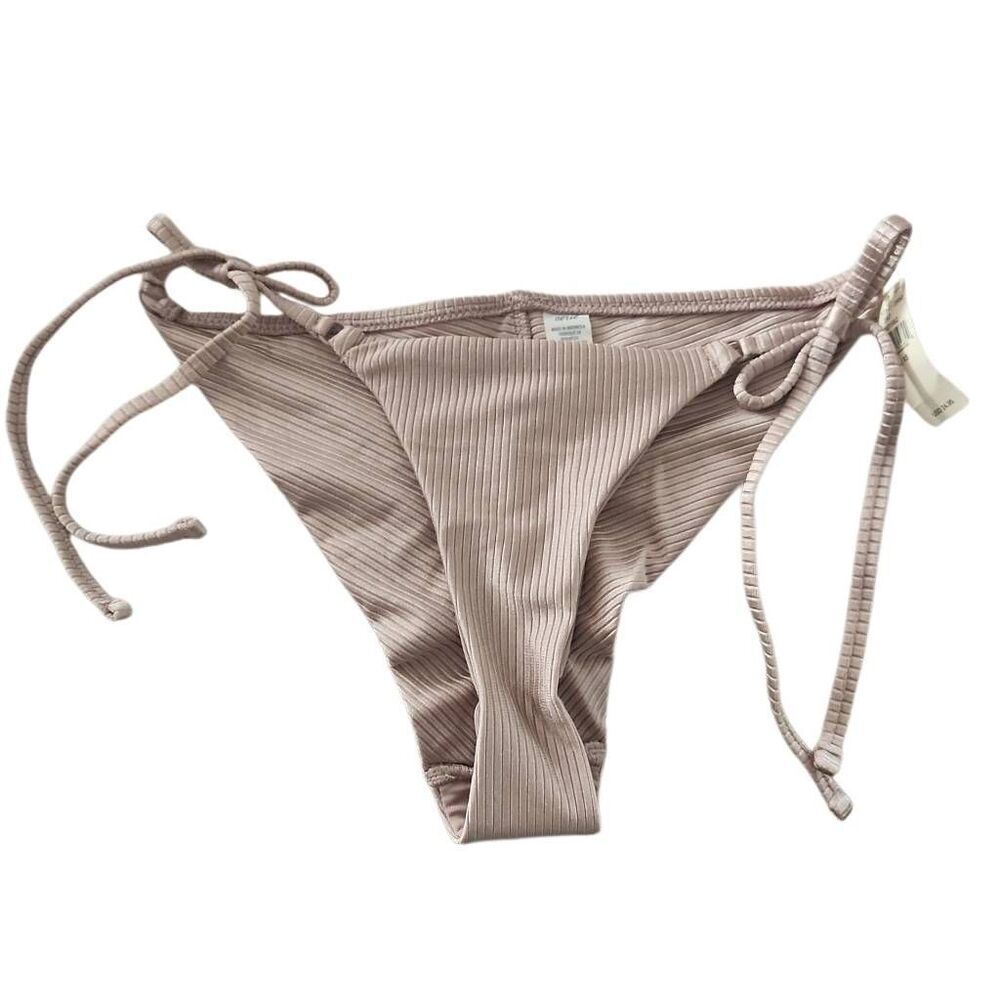 Aerie Women's Sz XS Metallic Nude Ribbed Cheekier Plus String Bikini Bottoms